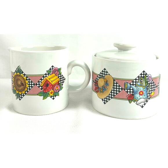 Sakura Mary Engelbreit 1994 Garden Time Creamer and Sugar Set-Excellent! - Picture 3 of 10